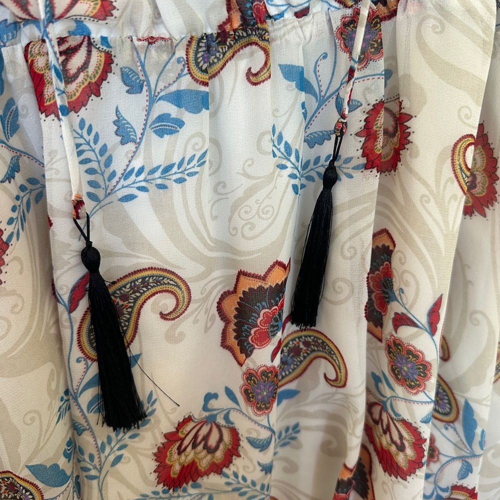 Warehouse Multicolor Patterned Dress With Tassels - image 3